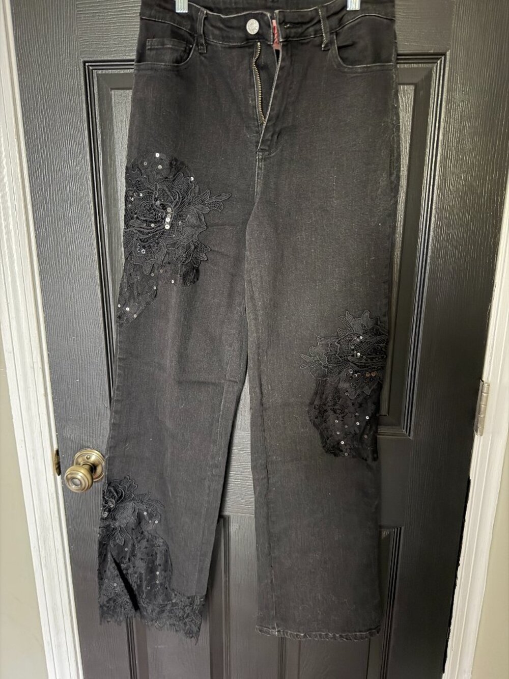 NWT Bar by Alexa Rae Embellished Jeans Lace Sequins Black Medium